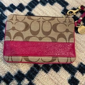Coach Wristlet: Brown with Pink Leather Accent